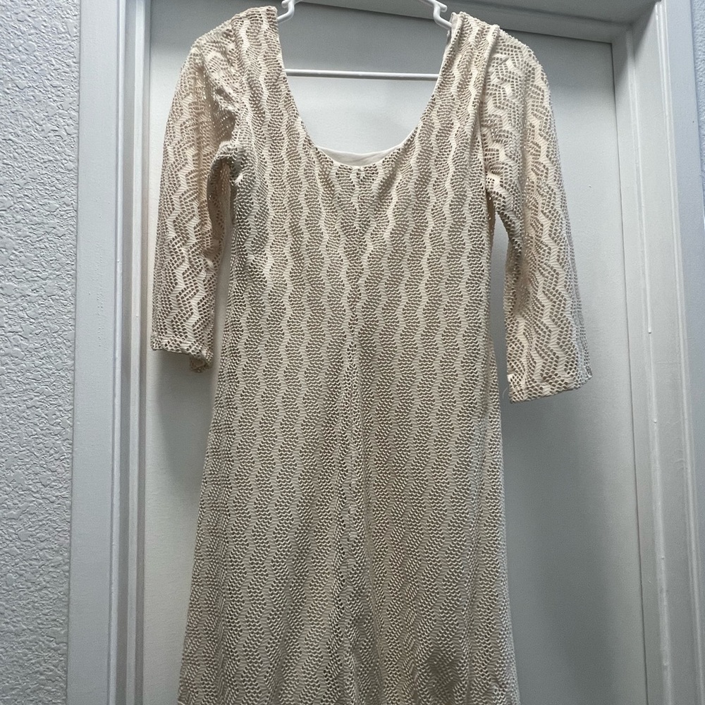 Cream lace like detailed dress